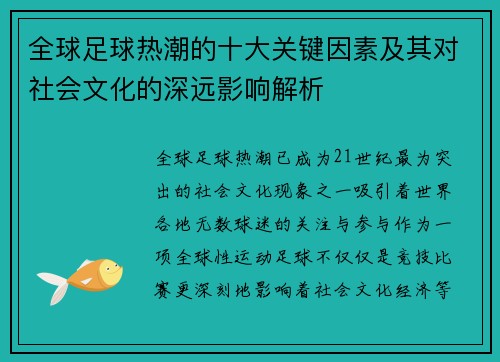 全球足球热潮的十大关键因素及其对社会文化的深远影响解析